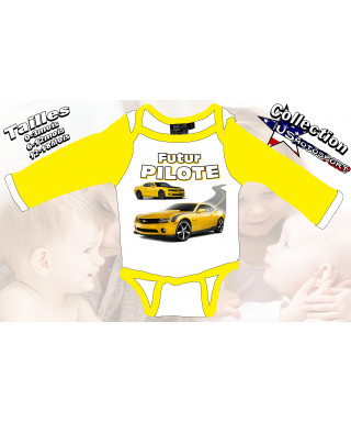 Body bébé voiture imprimé futur pilote jaune
