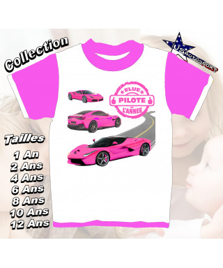 Tee-Shirt enfant voiture imprimé ferrari rose