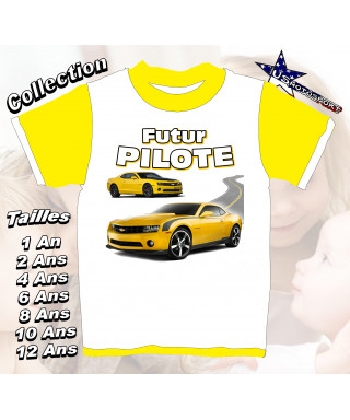 Tee-Shirt enfant voiture imprimé futur pilote jaune