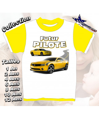 Tee-Shirt enfant voiture imprimé jaune