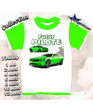 Tee-Shirt enfant voiture imprimé futur pilote vert