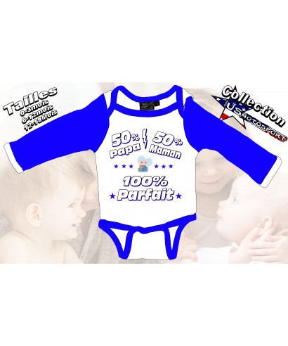 body Bébé bleu Humour 50% papa 50% maman