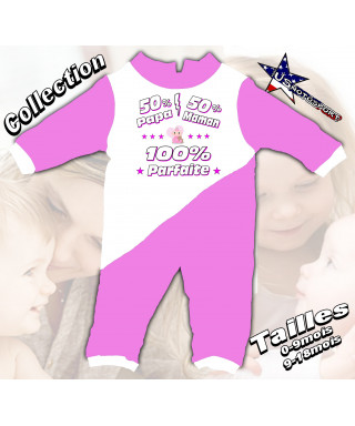 grenouillere Bébé rose Humour 50% papa 50% maman