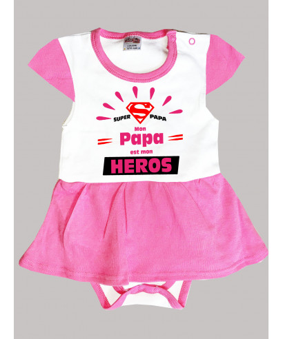 Body Robe bébé humour rose super papa, mon papa est mon heros