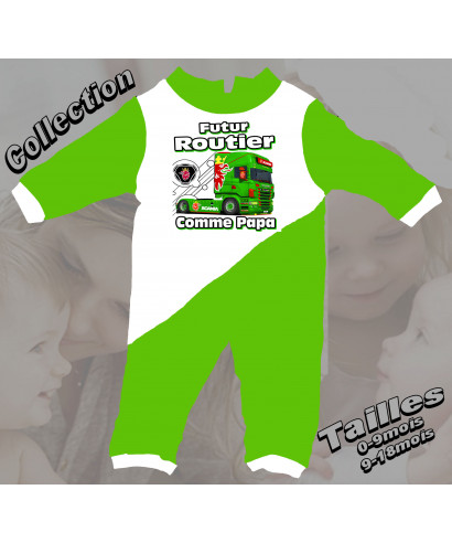 Pyjama bebe camion imprimé SCANIA vert